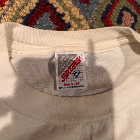 Jerzees Graphic Tee with Orange Moon Design - White, Size XL - Picture 3 of 3